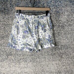 & Other Stories Shorts Womens EUR 38 Floral Blue White High Rise Paperbag Belted